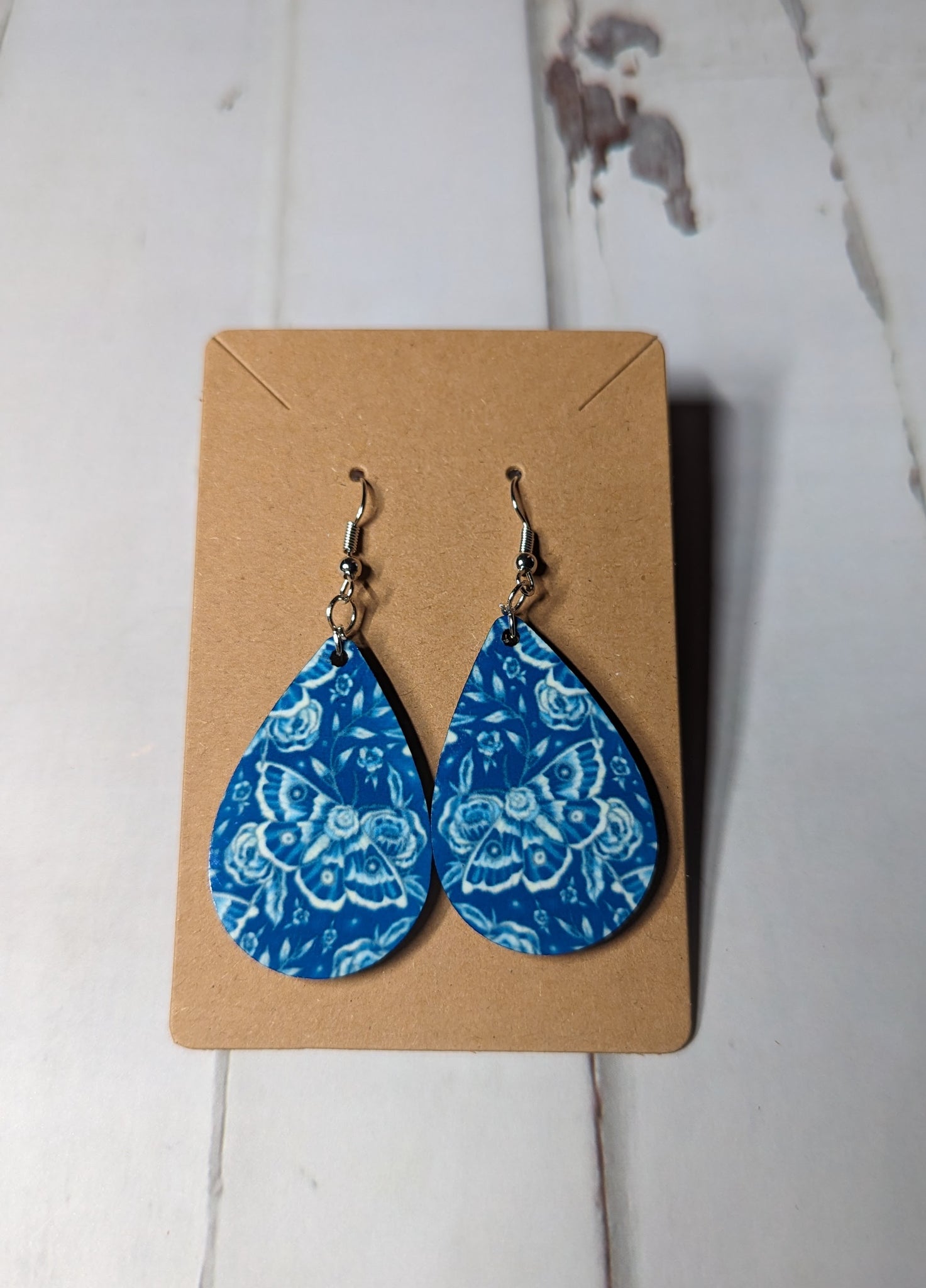 Blue Moth Earrings