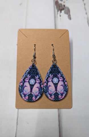 Purple Rabbit Damask Earrings